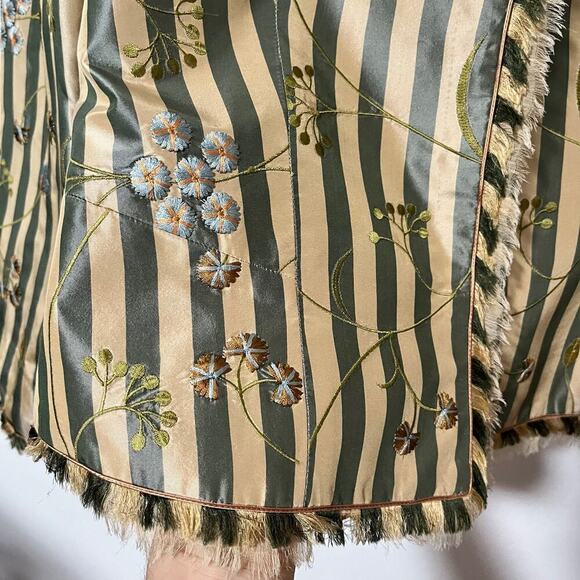 Peruvian Connection Silk Edwardian Embroidered Jacket Size 16 Striped Artsy FLAW - Picture 7 of 15